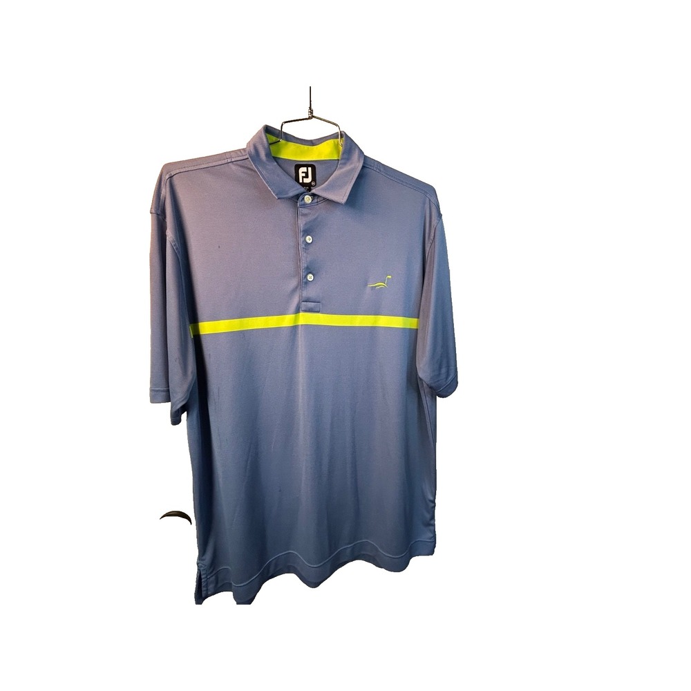 FootJoy FJ Blue & Yellow Stripe Golf Polo Shirt Sleeve Logo Men's Size 2XL
